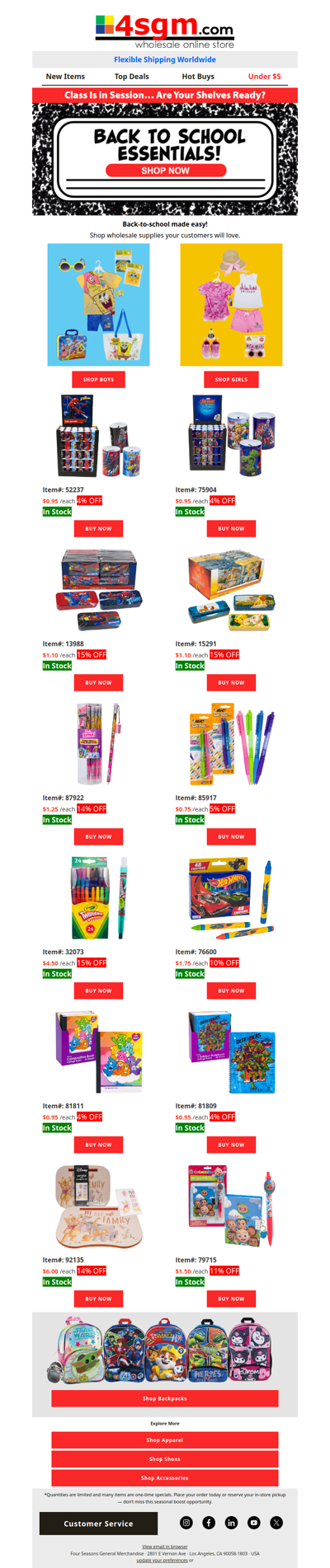 Back to School Wholesale Is Here — Stock Up Now (4% – 15% OFF WHOLESALE PRICES)