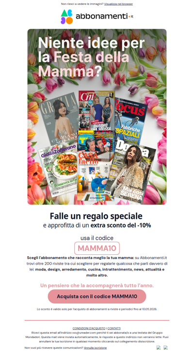 🌷 Festa della Mamma: il regalo perfetto con -10% di extra sconto!