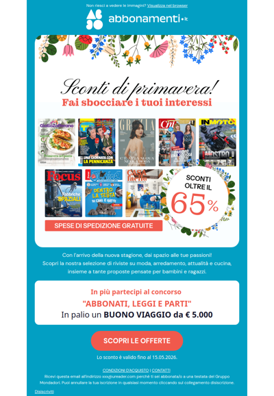 Sconti oltre il 65% sul tuo abbonamento + vinci un viaggio da sogno! ✈️