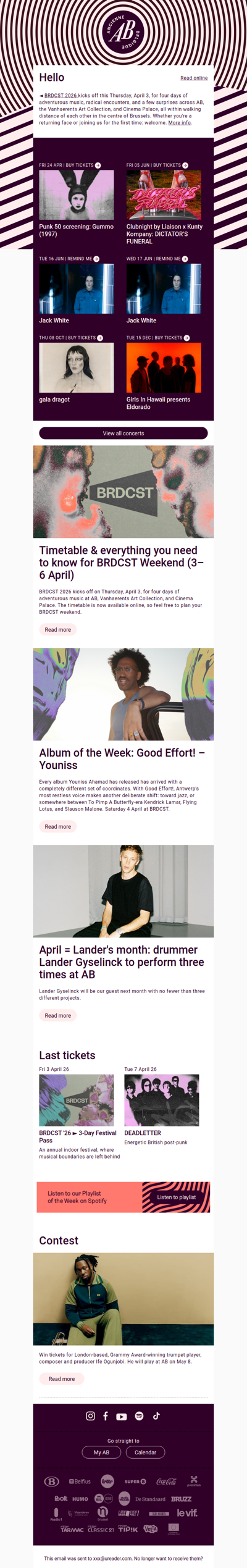 ✨ Just announced: Jack White | gala dragot | Girls In Hawaii presents Eldorado | Punk 50 screening: Gummo (1997) | Clubnight by Liaison x Kunty Kompany: DICTATOR’S FUNERAL