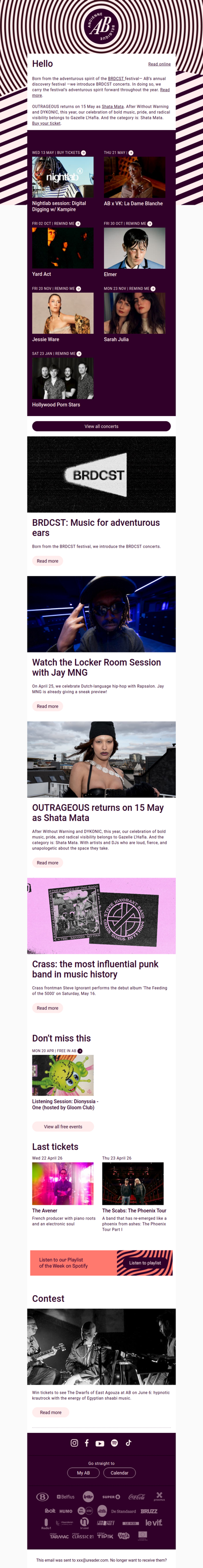 ✨ Just announced: Jessie Ware | Hollywood Porn Stars | Elmer | Yard Act | Sarah Julia | Nightlab session: Digital Digging w/ Kampire | AB x VK: La Dame Blanche | ▷ BRDCST: Music for adventurous ears