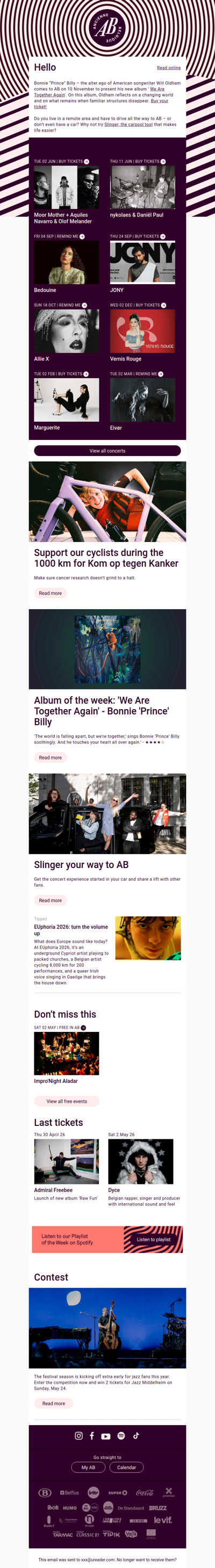 ✨ Just announced: Marguerite | Allie X | Bedouine | Eivør | Moor Mother + Aquiles Navarro & Olof Melander | nykolaes & Daniël Paul | Vernis Rouge | Support our cyclists during the 1000 km for Kom op tegen Kanker