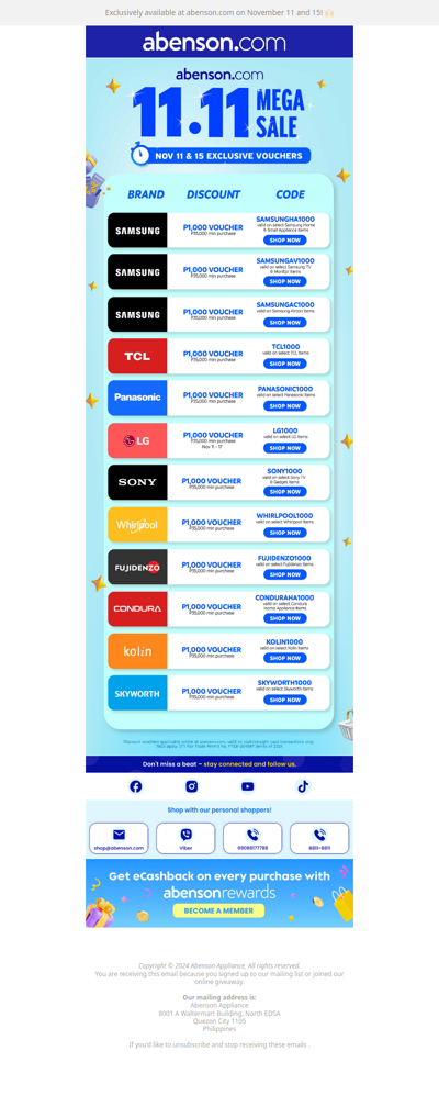 Enjoy extra P1,000 OFF this 11.11 Mega Sale at Abenson 🔥