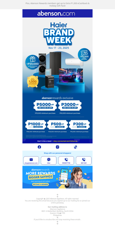 Haier Deals: Up to P20,000 worth of freebies + Online Voucher 🔥
