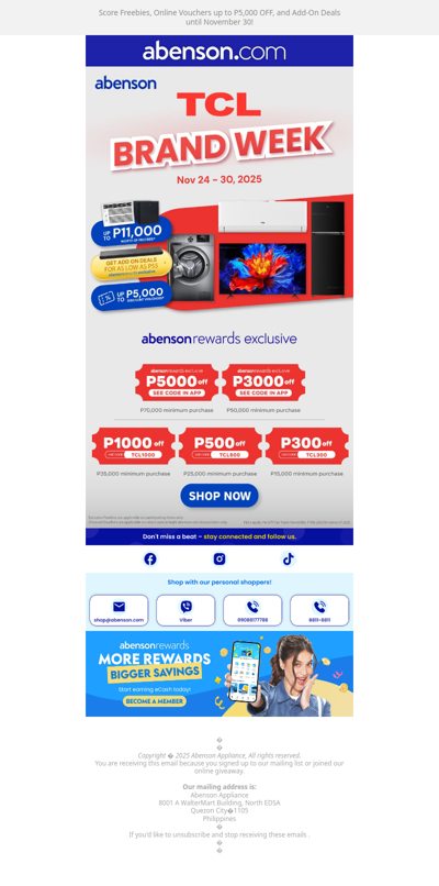 Big TCL Deals You Can't Miss at Abenson 🎉