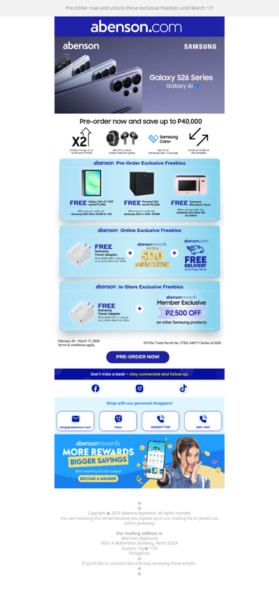 Save up to P40,000 on the new Samsung Galaxy S26 Series 📱