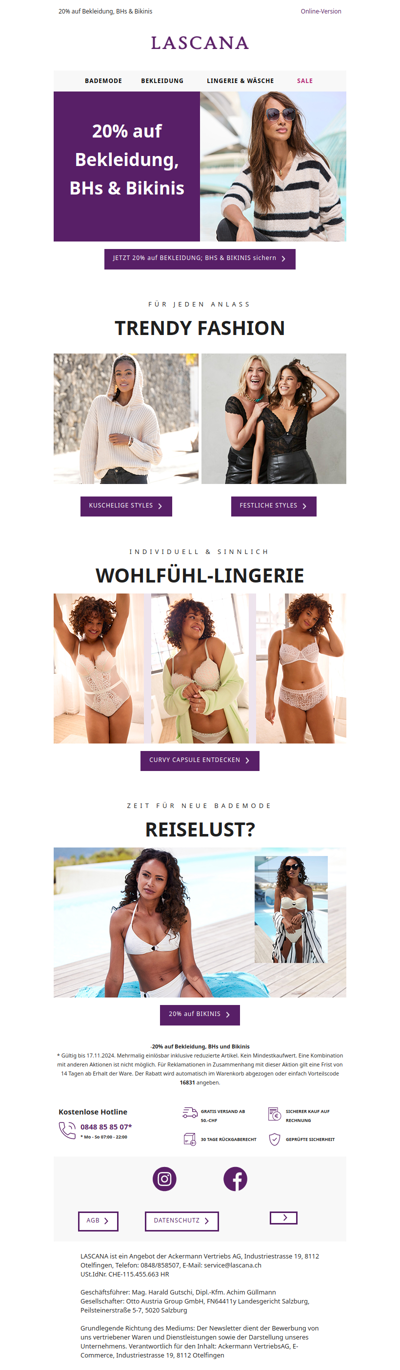 Schon gesehen? 20% auf Bekleidung, BHs & Bikinis