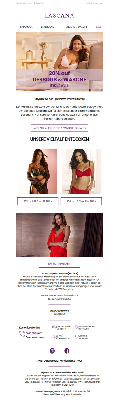 Verlieben Sie sich neu 💕 20% auf Lingerie & Wäsche