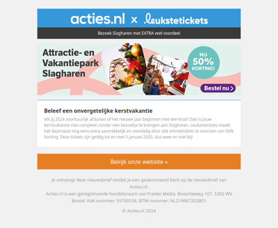 Pak direct 50% korting op tickets voor Slagharen