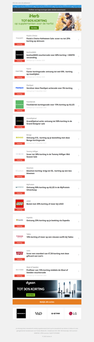 Paula's Choice -25% | boohooMAN -60% | Factor €99,- | FlexiSpot -5% en meer