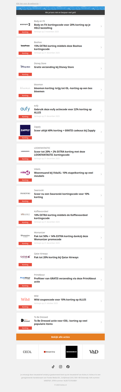 Body en Fit -20% | Boohoo -15% | Disney Store GRATIS | bloomon €6,- en meer