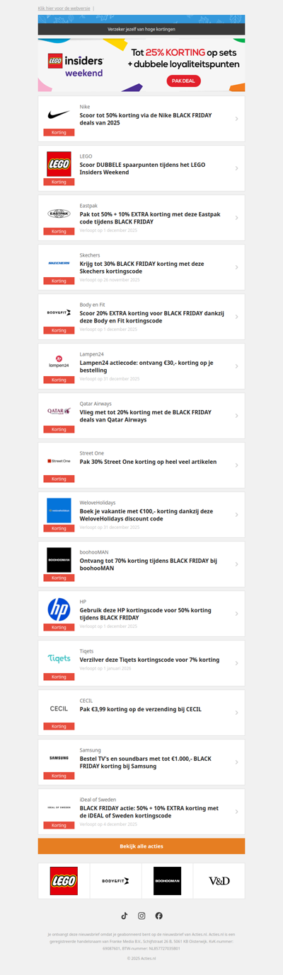 Nike -50% | LEGO DUBBEL | Eastpak -10% | Skechers -30% en meer
