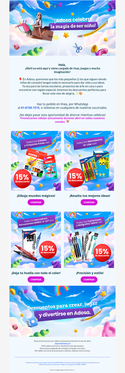 🌈 ¡Celebremos la magia de ser niños! Con las ofertas de Abril.