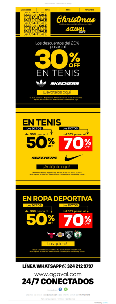 ¡Navidad en Agaval! 🎉 Ahorra hasta 70% OFF en tenis