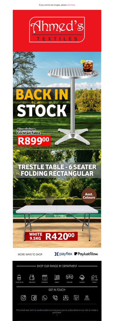 Back in Stock - Aluminium Cocktail Tables & Folding Trestle Tables