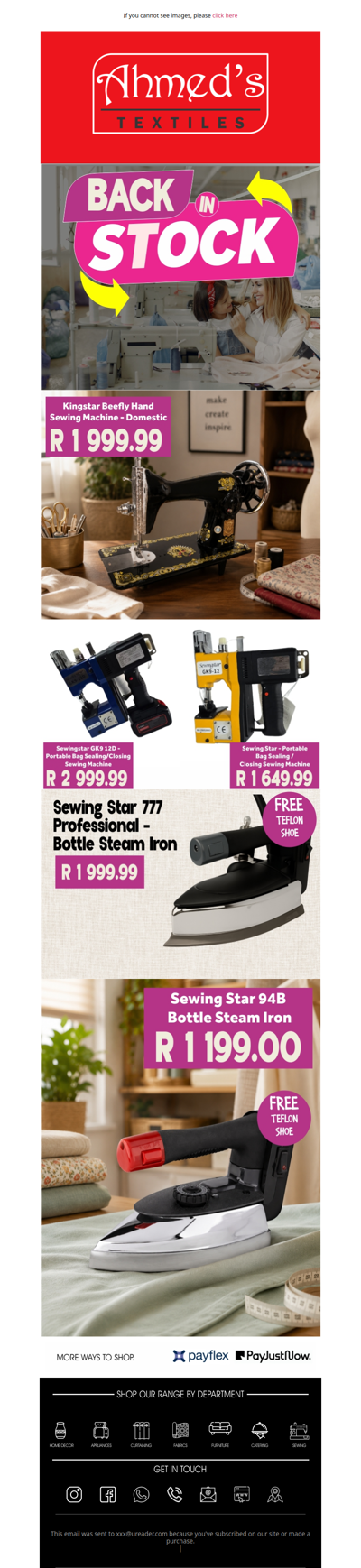 Back in Stock – Sewing Machines & Steam Irons!