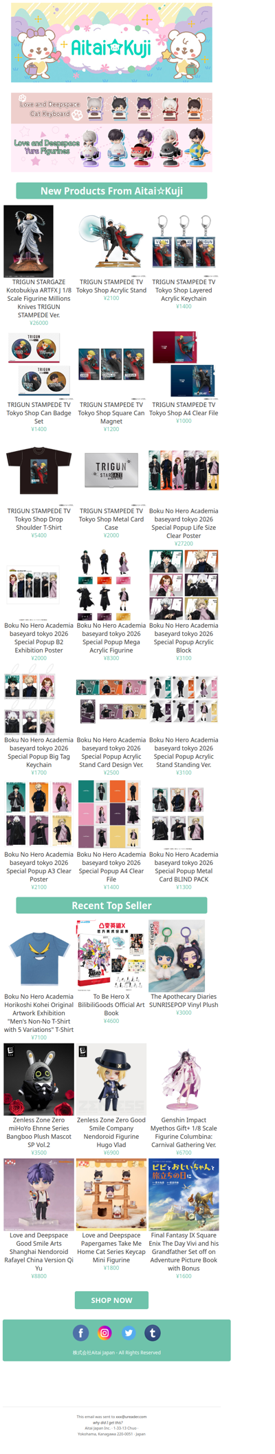 ⭐New TRIGUN STAMPEDE Goods, My Hero Academia Apparel, and more!