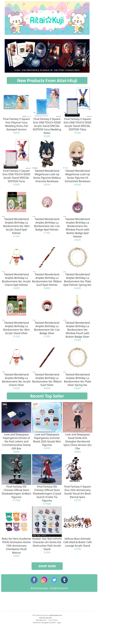 ⭐New Final Fantasy X Goods, Twisted Wonderland Look Up Figurines, and more!