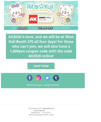 ⭐Anime Expo 2026 is here! 1,000yen Coupon Code Inside!