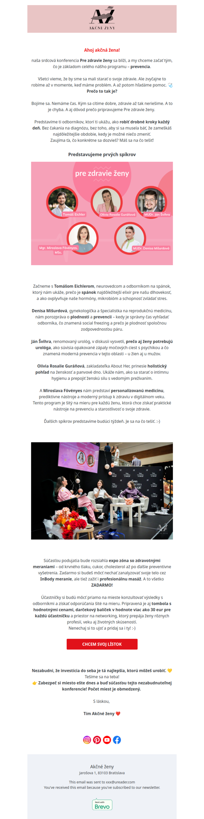 Program Pre zdravie ženy je tu! Priprav sa na inšpiratívnych spíkrov