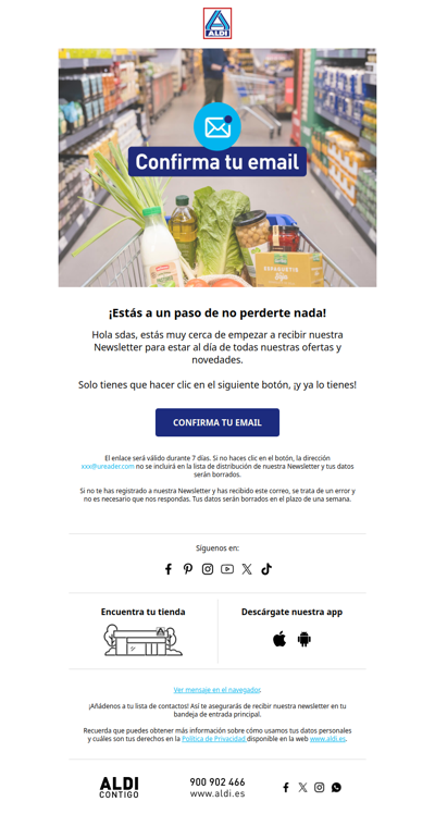 ✅ Confirma tu email ¡y no te pierdas nada de lo que pasa en ALDI!