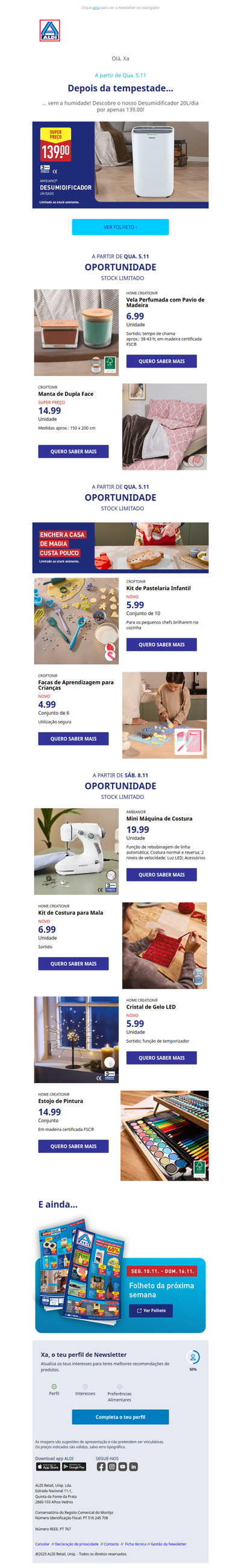 Xa, Desumidificador 20L/dia só 139.00! 💦