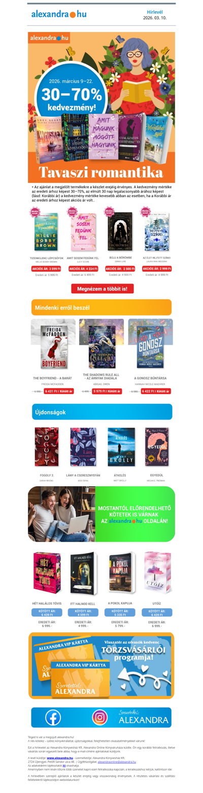 Tavaszi romantika 💐 Könyvek 30–70% kedvezménnyel! 💕📚