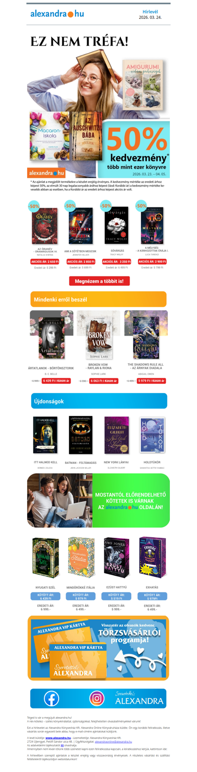 Ez nem tréfa!💥 50% kedvezmény több mint ezer könyvre!💝