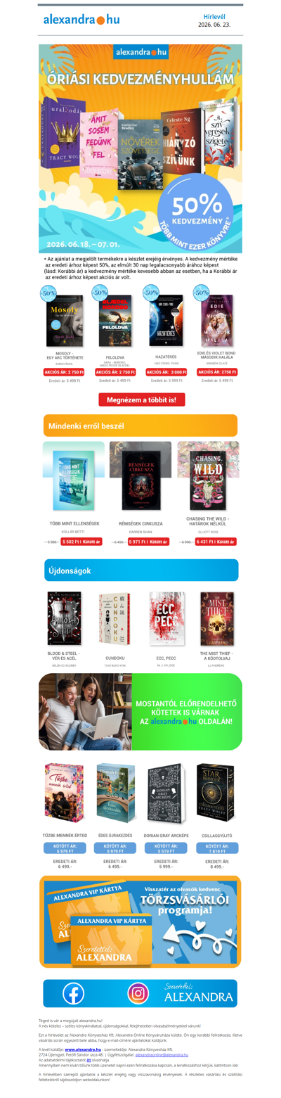Megérkezett a nyári áreső! Több mint ezer könyv 50% kedvezménnyel! 🌊📚