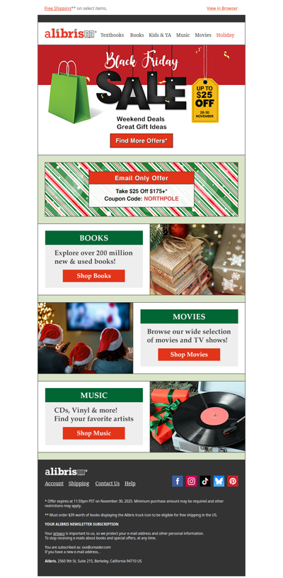 Email Only Offer | $25 Coupon + More Black Friday Deals