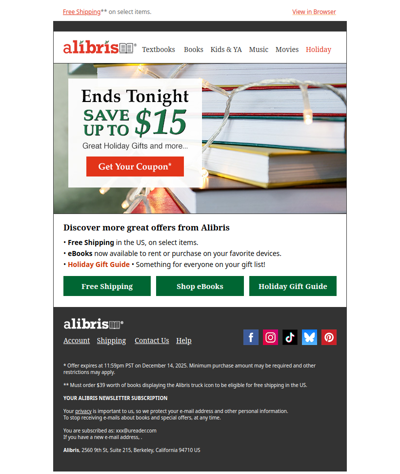 Your $15 Coupon expires at midnight