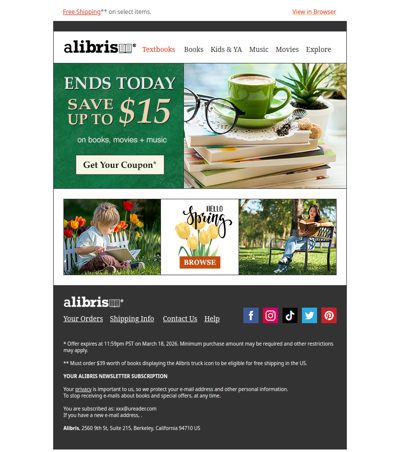 Your $15 Coupon expires at midnight