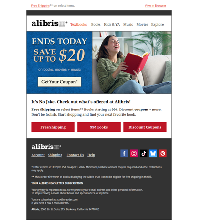 Your $20 Coupon expires at midnight