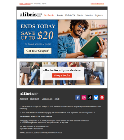 Your $20 Coupon expires at midnight