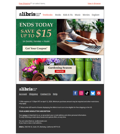 Final hours to use your $15 Coupon