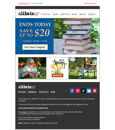 Your $20 Coupon expires at midnight