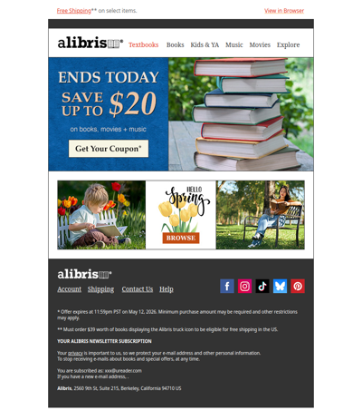 Your $20 Coupon expires at midnight