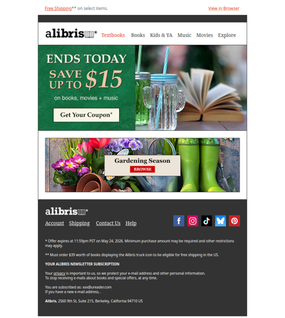 Final hours to use your $15 Coupon
