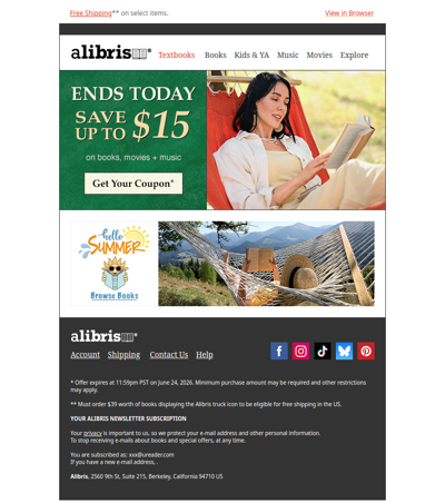 Your $15 Coupon expires at midnight