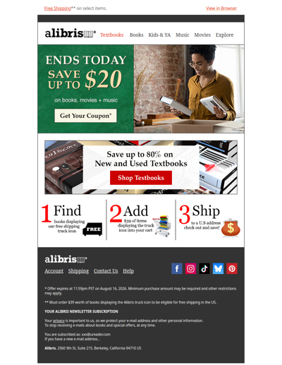 Final Hours: Don't miss your $20 coupon