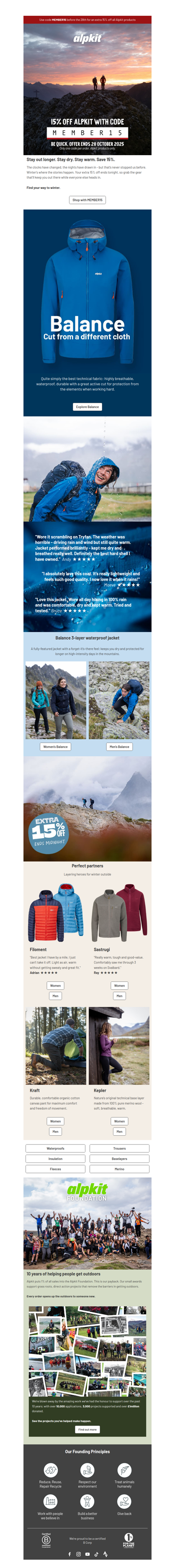 Don't miss it, your extra 15% off all Alpkit ends tonight