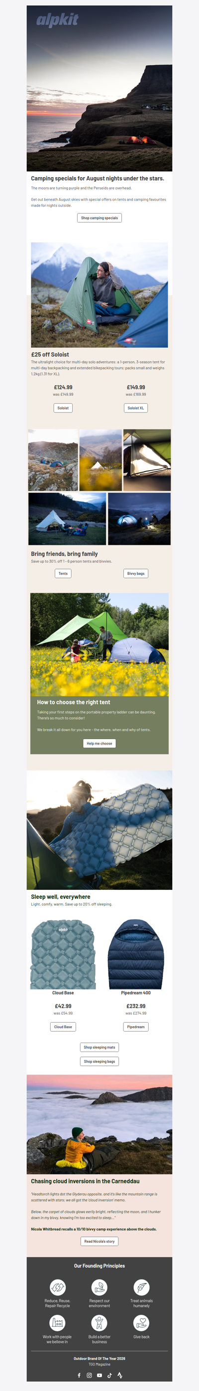 Sleep well under August skies. Save on camping specials.