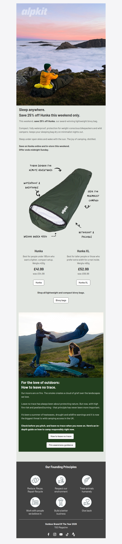 Weekend special. Save 25% off Hunka bivvy bag.