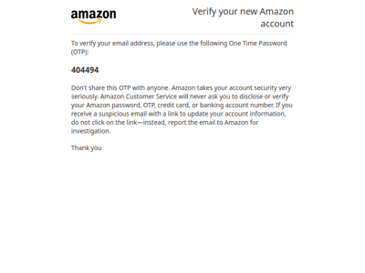 Verify your new Amazon account