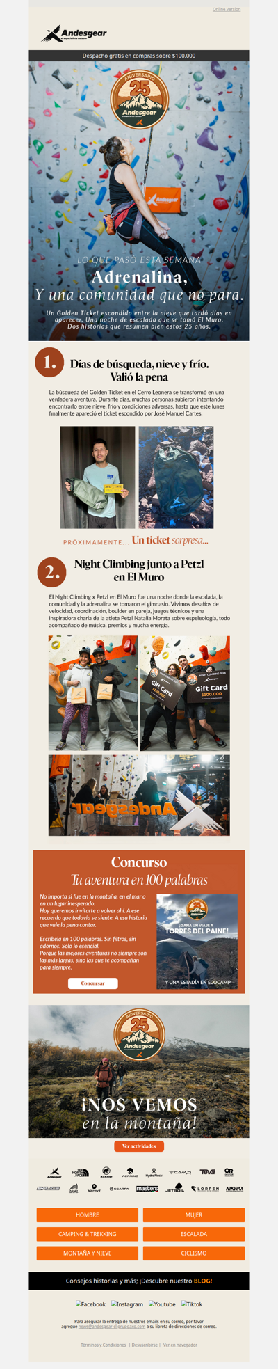 Andesgear 25 Años: nieve, escalada y un nuevo Golden Ticket 🎟️