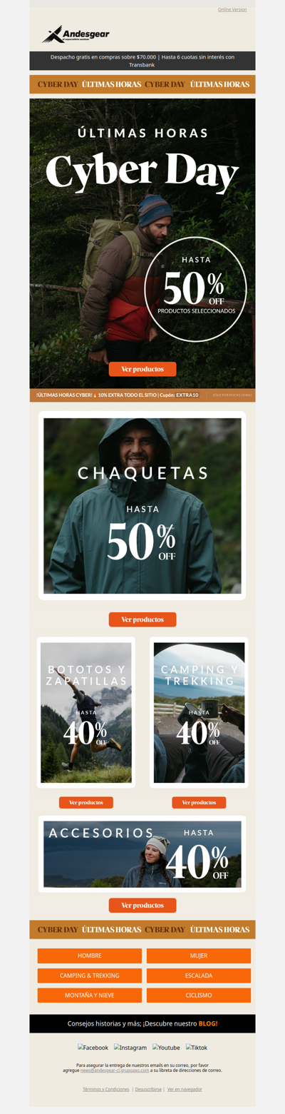 ¡No te lo pierdas! Últimas horas de Cyber Andesgear🔥