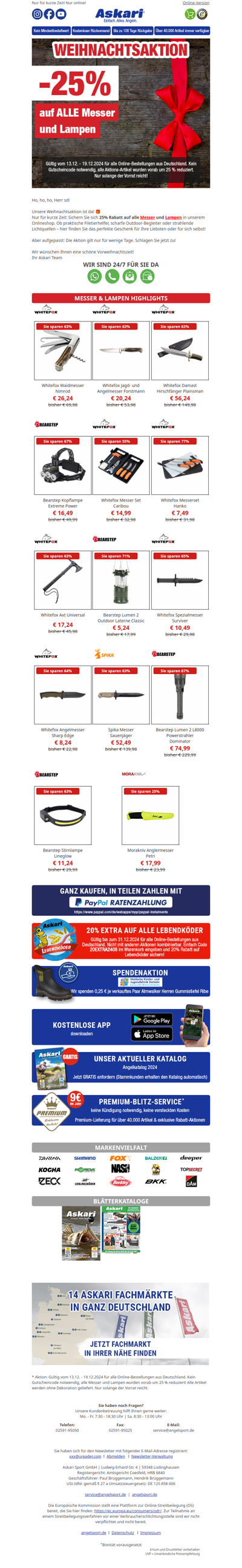 Große Weihnachtsaktion | 25% EXTRA auf alle Messer und Lampen!