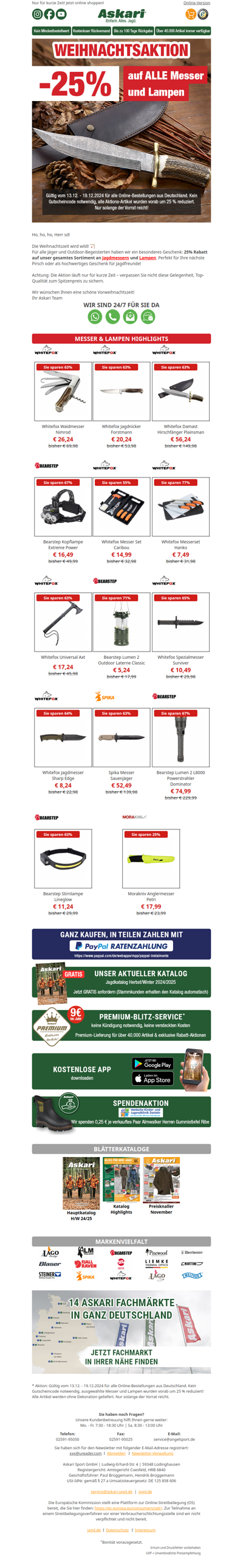 Große Weihnachtsaktion | 25% EXTRA auf alle Messer und Lampen!