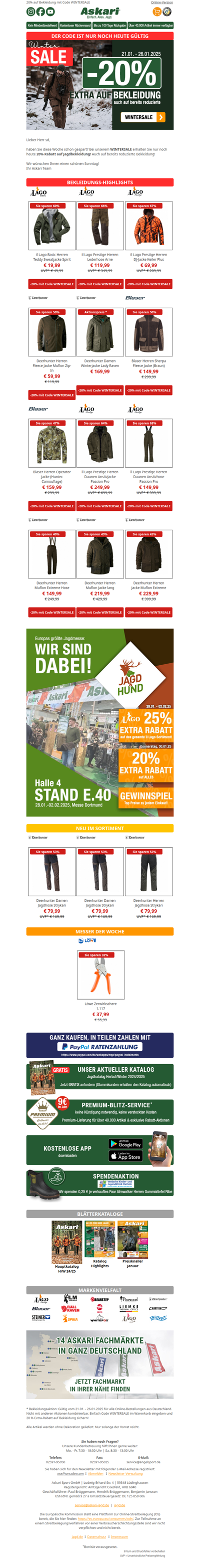 Auch auf bereits reduzierte Artikel! | Winter SALE 20% EXTRA auf Bekleidung