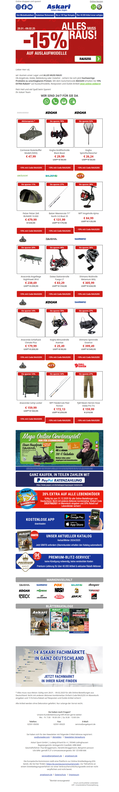 15% EXTRA auf Outlet-Artikel! ALLES MUSS RAUS!